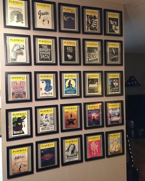 Broadway Playbills Display, Playbill Decor, Playbill Display, Playbill Binder, Future Mansion, Broadway Party, Theater Room Decor, Broadway Playbills, Musical Theatre Broadway