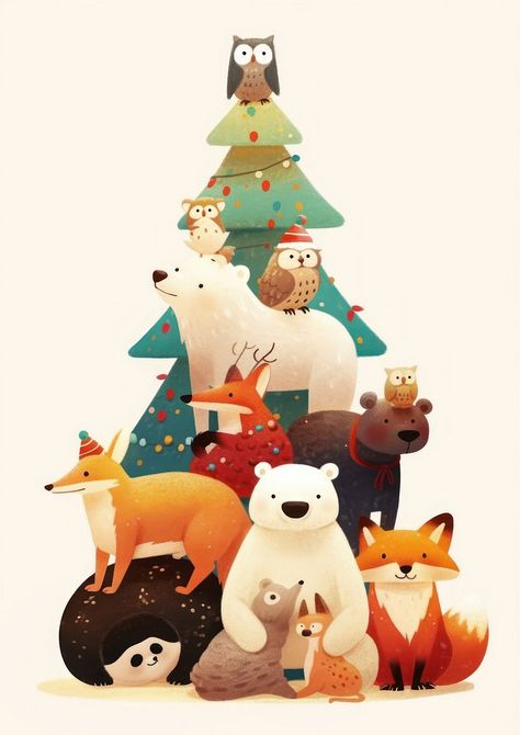 Cute animals christmas illustration winter. | free image by rawpixel.com / Aew Winter Animals Illustration, Christmas Animals Illustration, Animals Illustration, Animals Christmas, Christmas Illustrations, Holiday Campaign, Nice Pic, Winter Animals, Awesome Designs