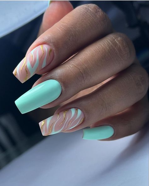 Summer Nail Inspo Green, Summer Nail Design 2024, Teal Nail Designs, Amsterdam Food, Teal Nails, Work Nails, Ballerina Nails, Acrylic Nails Coffin Short, Short Acrylic Nails Designs