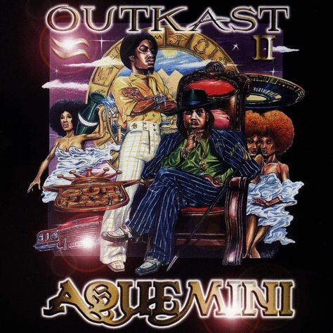 OutKast, 'Aquemini' • LaFace, 1998 2000s Album Covers, Outkast Andre 3000, Rap Album Covers, Andre 3000, Album Wall, Cool Album Covers, Erykah Badu, Hip Hop Albums, Vintage Style Art