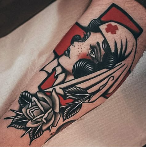 Traditional Tattoo Nurse, Traditional Tattoo Painting, Anatomy Tattoo, Nurse Tattoo, Medical Tattoo, Traditional Tattoo Sleeve, Pin Up Girl Vintage, Old School Tattoo Designs, Pin Up Tattoos