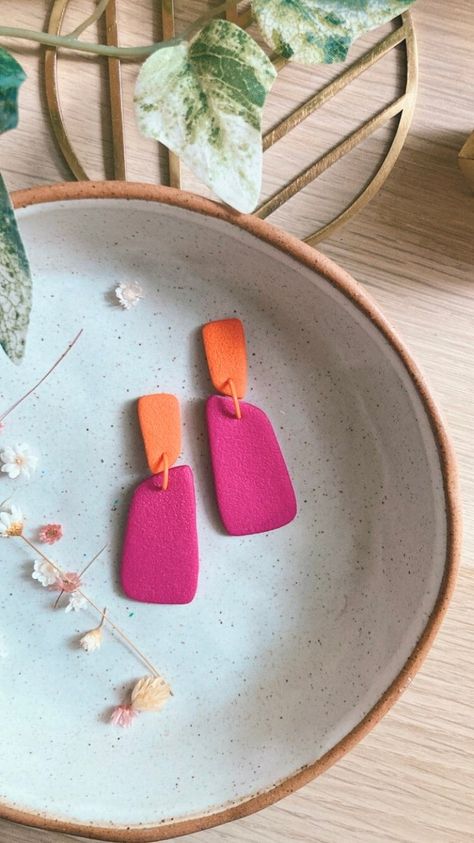 Multicolor Polymer Clay Drop Earrings, Pink Artsy Polymer Clay Earrings, Artsy Pink Polymer Clay Earrings, Pink Clay Drop Earrings, Fuschia Polymer Clay Earrings, Polymer Clay Jewelry Diy, Clay Jewelry Diy, Diy Soap, Organic Shapes