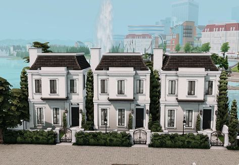 Classical Townhomes | Patreon Double House, Modern Parisian, Townhouse Exterior, Sims 4 Family, Townhouse For Rent, Sims 4 House Building, London Townhouse, Tumblr Sims 4, Sims 4 House Design