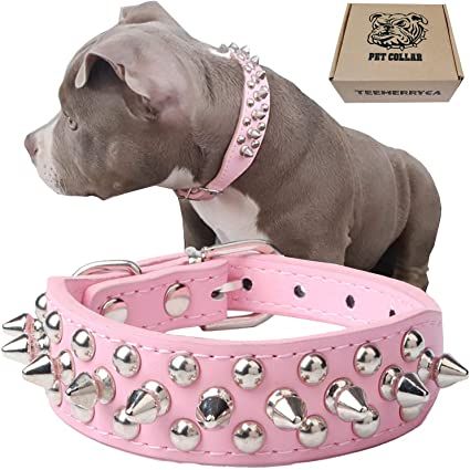 Amazon.com : teemerryca Adjustable Leather Spiked Studded Dog Collars with a Squeak Ball Gift for Small Medium Large Pets Like Cats/Pit Bull/Bulldog/Pugs/Husky, Pink, XS 8.2-10.6 inches : Pet Supplies Smart Dog Toys, Big Dog Collars, Spiked Dog Collar, Studded Dog Collar, Dog Toy Ball, Dog Ball, Sporting Dogs, Jack Russell Terrier, Dog Collars