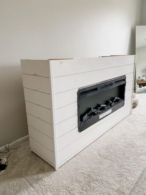 How to Build a DIY Fireplace with Hidden Storage – Come Stay Awhile by Amanda Vernaci | Modern Farmhouse DIY + Home Renovation Diy Fireplace Bookshelves, Mantelpiece Ideas, Fireplace With Hidden Storage, Tv Wall Unit Designs, Diy Shiplap Fireplace, Winchester House, Electric Fireplace Mantle, Storage Fireplace, Built In Electric Fireplace