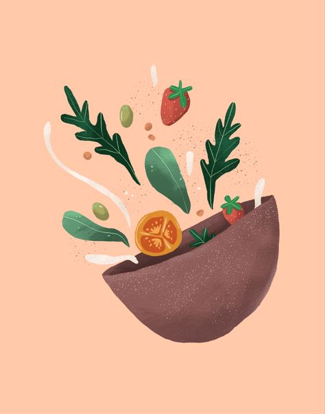 Salad Bowl Illustration, Fruit Salad Illustration, Fruit Bowl Illustration, Veggies Illustration, Salad Illustration, Salad Drawing, Salad Art, Veggies And Fruits, Library Art