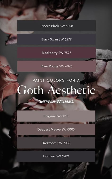 Color Pallete Aesthetic Neutral, Plum Color Palette Interior Design, Witchy Home Paint Colors, Makeup Room Color Scheme, Sherwin Williams Darkroom Cabinets, Moody Living Room Diy, Paint House Black, How Many Paint Colors In A House, Moody Kitchen Design Color Schemes