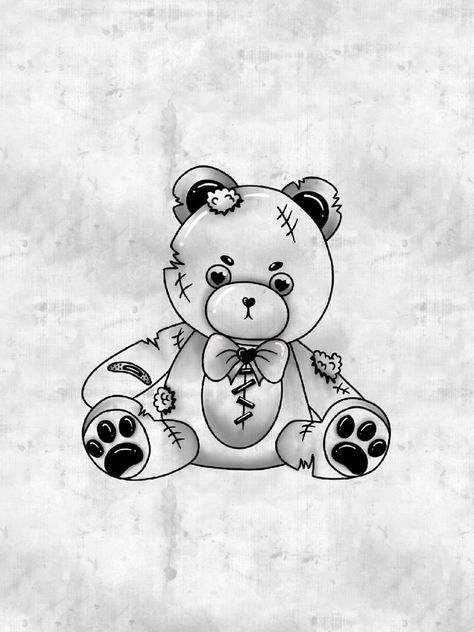 Teddy Tattoo, 2024 Tattoo, Teddy Bear Drawing, Bear Tattoos, Bear Drawing, Flash Tattoos, Bear Tattoo, Dark Floral, Old School Tattoo