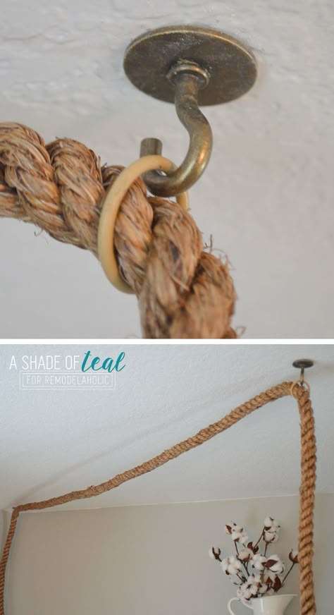 tip to hang a pendant light with a thick rope cord Diy Luminaire, Diy Pendant Light, Geometric Pendant Light, Rope Diy, Farmhouse Pendant Lighting, Rope Crafts Diy, Bedroom Crafts, Rope Lights, Rope Cord