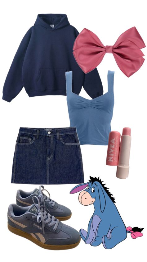 Halloween Winnie the Pooh blue eeyore costume idea Eeyore Outfit, Eeyore Costume, Halloween Winnie The Pooh, Winnie The Pooh Costume, Disney Bound Outfits Casual, Winnie The Pooh Halloween, Disney Trip Outfits, Cute Group Halloween Costumes, Matching Halloween Costumes