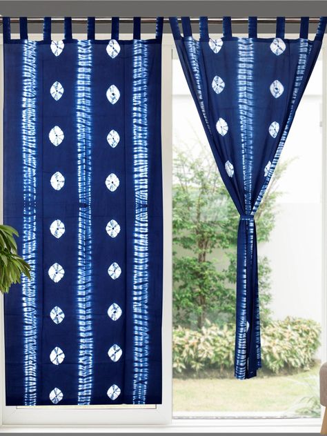 Handmade curtain, Boho decor, Beach curtains, blue and white curtains, tie dye curtains, Indian shibori Tie Dye SET OF TWO by Kanthaproduct on Etsy Tie Dye Curtains, Adire Fabric, Blue And White Curtains, Beach Curtains, Dye Curtains, Shibori Textiles, Shibori Diy, Curtains Blue, Tie Dye Patterns Diy