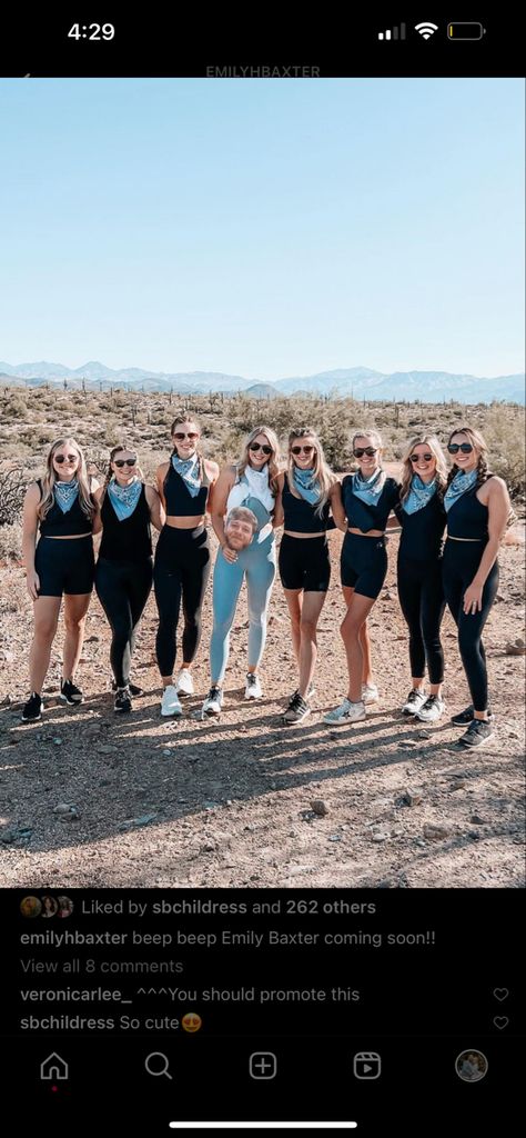 Bachelorette Party Workout Outfit, Atv Riding Outfit Bachelorette, Scottsdale Bachelorette Hike, Bride Hiking Outfit, Themed Outfits For Groups Bachelorette, Hiking Bachelorette Outfits, Bachelorette Hike Outfit, Bridal Hiking Outfit, Bachelorette Clothing Themes