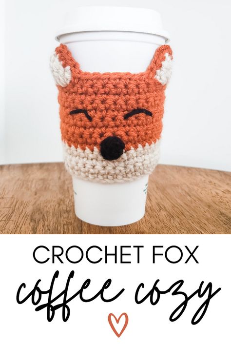 Coffee Cozy Pattern, Cup Cozy Crochet Pattern, Cup Cozy Pattern, Fox Crochet, Coffee Cozies, Crochet Mug Cozy, Crochet Coffee Cozy, Crochet Coffee, Crochet Cup Cozy