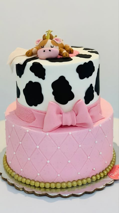 Two Tier Cow Cake, Pink Cow Birthday Cake, Cow Bday Cake, Cow Print Baby Shower Cake, Pink Barnyard Birthday Cake, Farm Baby Shower Theme Girl, Pink Cow Themed Birthday Party, Pink Cow Print Cake, Cow Birthday Cakes