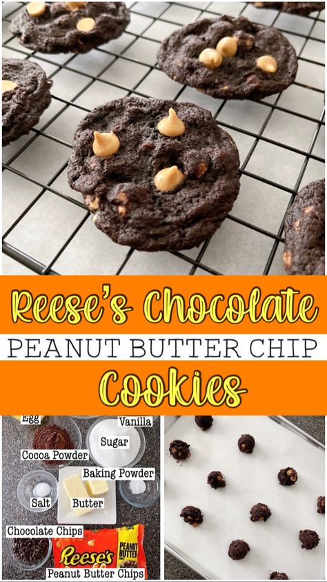 Peanut Butter Chip Cookie Recipes, Reeses Chocolate Peanut Butter Chip Cookies, Peanut Butter Chip And Chocolate Chip Cookies, Chocolate Reese’s Pieces Cookies, Chocolate Peanut Butter Chips Cookies, Reeses Peanut Butter Chips Recipes Desserts, Reese Peanut Butter Chip Cookies, Peanut Butter Chip Chocolate Cookies, Reeces Chocolate Chip Cookies