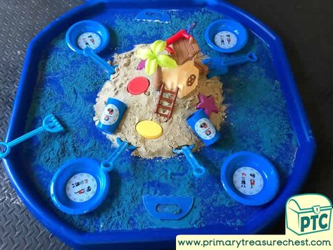 Pirates Themed Sand Play / Tuff Tray / Ideas and Activities - Primary Treasure Chest Pirates And Princesses, Tuff Tray Ideas, Activities For Teachers, Magnet Activities, Tuff Spot, Eyfs Classroom, Pirate Island, Teaching Resources Primary, Eyfs Activities