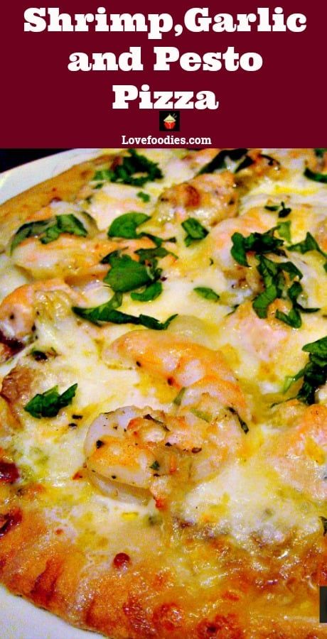 SHRIMP, GARLIC & PESTO PIZZA. The combinations of flavors are absolutely wonderful! Easy to make and great for an easy dinner or to serve at parties Shrimp Pizza Recipe Garlic Butter, Pesto Shrimp Flatbread, Shrimp Pizza Recipe Simple, Pizza With Shrimp, Shrimp Pesto Pizza, Seafood Pizza Recipes Shrimp, Shrimp Pizza Flatbread, Garlic Shrimp Pizza, Pescatarian Pizza