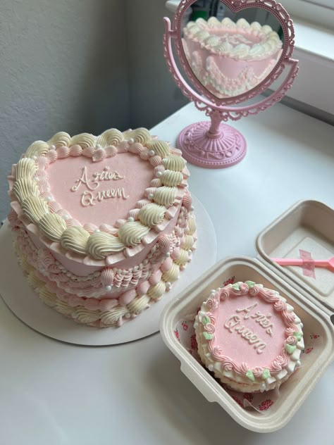 Vintage Cakes With Cherries, Heart Shaped Aries Cake, Pink Aries Cake, Aries Baby Cake Aesthetic, Aries Bday Cake, Aries Szn Cake, Aries Baby Cake, Aries Birthday Cake, Aries Cake