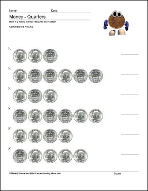 Math Worksheets - Money Worksheets: Counting Quarters - Worksheet 1 Counting Dimes Worksheet, Counting Nickels Worksheet, Counting Quarters, Counting Pennies, Math Money, Times Tables Worksheets, Daily 5 Math, Money Chart, Counting Coins