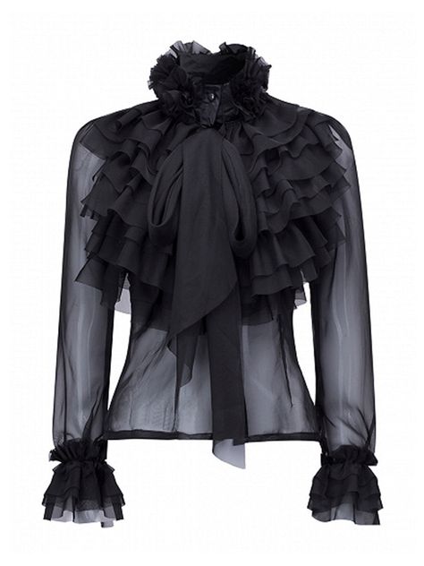 Color: Black Material: Cotton, Polyester Ruffles details Sample size: S Delicate dry clean Protect accessories before washing Our Style No. ZC-11709 Ruffle Shirts Blouses, Neck Bow Tie, Mode Steampunk, Tie Front Shirt, Fancy Shirt, High Neck Blouse, Layered Shirts, Neck Bow, Swag Outfits For Girls