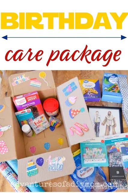 Create a fun birthday care package for a loved one. Birthday Care Package Ideas, Easter Care Package, Birthday Care Package, Valentines Day Package, Care Package Ideas, Homemade Hot Fudge, Birthday Care Packages, Missionary Gifts, Sprinkle Cupcakes