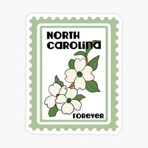 Get my art printed on awesome products. Support me at Redbubble #RBandME: https://www.redbubble.com/i/sticker/North-Carolina-Flowering-Dogwood-Postage-Stamp-by-sunburstdesigns/109033989.EJUG5?asc=u North Carolina Stamp Tattoo, Scrap Notebook, Flowering Dogwood, Stamp Tattoo, North Carolina State University, Kawaii Sticker, Computer Sticker, Pong Table, Kawaii Stickers