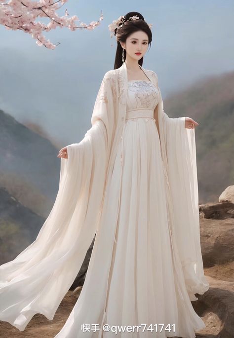 Chinese Empress Dress, Hanfu Wedding Dress, Hanfu White, Empress Dress, Chinese Gown, Chinese Princess Dress, Chinese Clothing Traditional, Ancient Dress, Stylish Gown