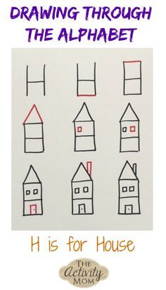 Drawing Through the Alphabet H is for House #alphabet #lettersounds #howtodraw #drawingwithkids Drawing Through The Alphabet, Practice Writing Letters, Basic Drawing For Kids, Alphabet H, Kindergarten Drawing, Mom Drawing, Alphabet Drawing, Kindergarten Art Lessons, Number Drawing