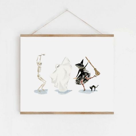 Spooky season but make it cute 🐈‍⬛ cue our dancing ghouls! #watercolorart #watercolor #halloweenart #halloweendecor #halloweenvibes #dancingghouls Halloween Art, Spooky Season, Watercolor Art, Halloween Decorations, Make It, Dancing, Halloween, Quick Saves, Watercolour Art