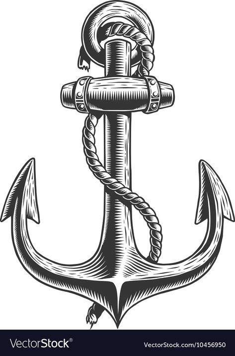 Ancora Tattoo, Nautical Drawings, Anchor Vector, Anchor Drawings, Anchor Illustration, Anchor With Rope, Scrimshaw Art, Tiki Tattoo, Hockey Design