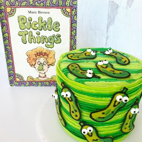 Dill Pickle Birthday Cake, Pickle Shaped Cake, Pickle Cake Decoration, Pickle Birthday Cakes, Pickle Cake Ideas, Pickle Party Theme, Pickle Themed Birthday Party, Pickle Birthday Party, Pickleball Cake