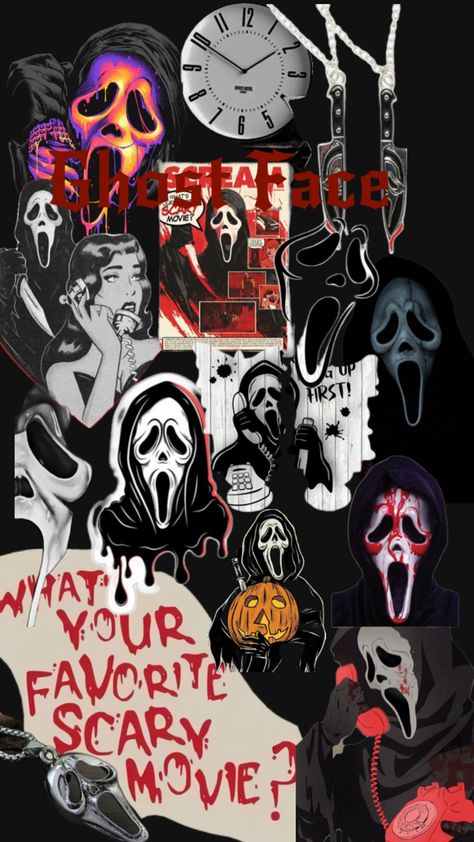 Ghostface Wallpaper Aesthetic, Ghost Face Wallpaper Aesthetic, Helloween Wallpaper, Collage Des Photos, Trippy Iphone Wallpaper, Halloween Wallpaper Iphone Backgrounds, Halloween Wallpaper Backgrounds, Halloween Wallpaper Cute, Scary Movie Characters