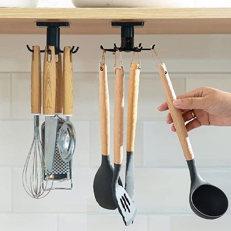 SHBaizoy 360° Rotating Kitchen Utensil Hook 2 Pieces Kitchen Utensil Hook with 6 Hooks, No Drilling Storage Organizer Rack for Kitchen/Bathroom/Wardrobe (Black) : Amazon.co.uk: Home & Kitchen Utensil Hanger, Kitchen Utensil Rack, Bathroom Wardrobe, Utensil Rack, Kitchen Hooks, Kitchen Hacks Organization, Kitchen Utensil Holder, Cabinet Kitchen, Utensil Organization