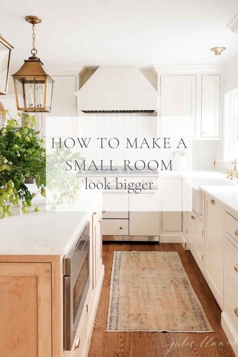 Learn how to make a small room look bigger! These affordable ideas are easy to implement and provide maximum impact. Make a room look bigger in the simplest ways. Small changes, big reward! Make Small House Look Bigger, Accent Wall Colors To Make Room Look Bigger, Make Small Kitchen Feel Bigger, Making A Small Living Room Look Bigger, Making Room Look Bigger, How To Make Your Kitchen Look Bigger, Flooring To Make A Room Look Bigger, Ways To Make Small Rooms Look Bigger, Ways To Make Room Look Bigger