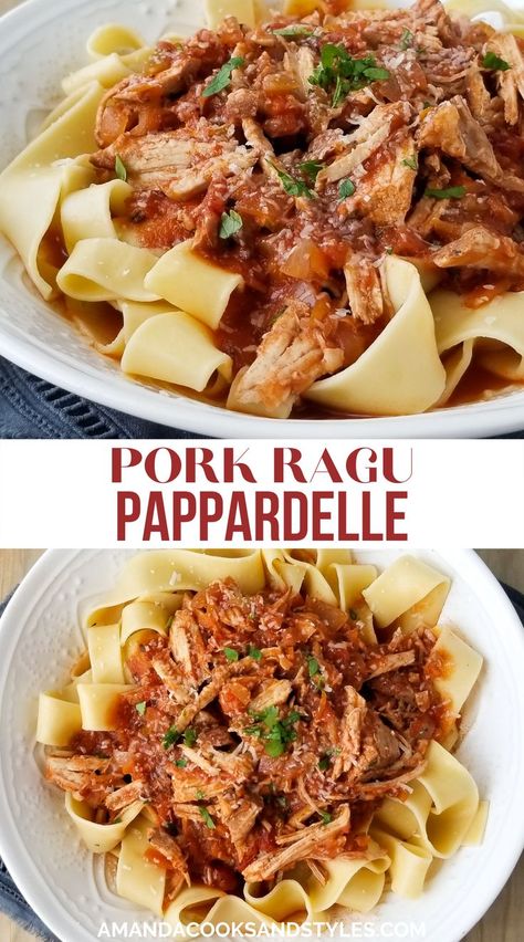 Instant Pot Pork Ragu – Savory and delicious Pork Ragu made easily in an instant pot served over a bed of pappardelle and a sprinkle of parmesan cheese. This is the ultimate dinner recipe perfect for the whole family! Pork Ragu Recipes, Italian Dinners, Pork Pasta, Pork Ragu, Barilla Pasta, Ragu Recipe, Pappardelle Pasta, Pork Fillet, Instant Pot Pork