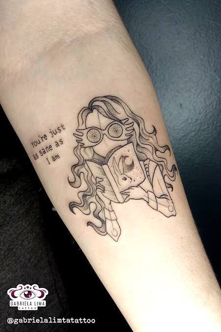 Luna Lovegood Tattoo, Ravenclaw Tattoo, Pop Culture Tattoos, Culture Tattoos, Wand Tattoo, Hp Tattoo, Bookish Tattoos, Floral Thigh Tattoos, Harry Potter Tattoos