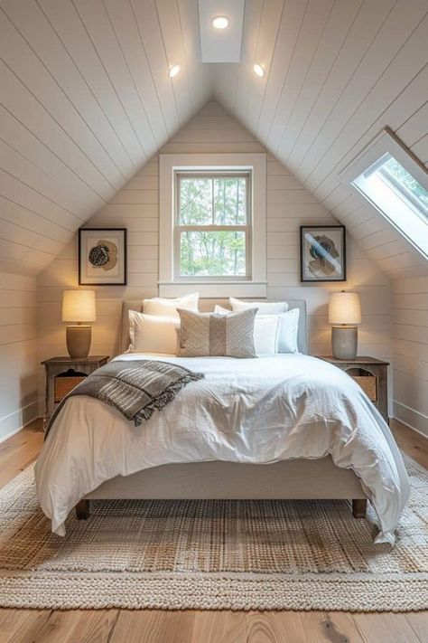 French Country, Cottage & Farmhouse | Such a cozy room | Facebook White Wash Ceiling, Holiday Guest Room, Cozy Cottage Home, Shiplap Bedroom, French Country Decorating Living Room, Country Cottage Farmhouse, Tiny House Bedroom, Attic House, Country Decorating