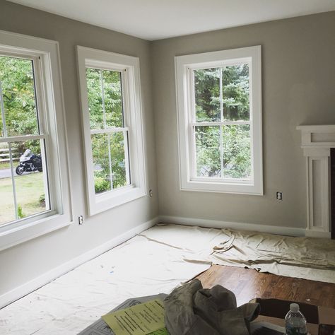 Living room Ben Moore Rodeo Rodeo Benjamin Moore, Blue Dining Room Paint, Entry Stairway, Soft Blue Paint Colors, North Facing Rooms, North Facing Room, Grey Paint Living Room, Warm Grey Paint Colors, Light Grey Paint Colors