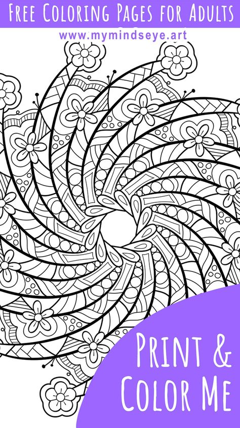 Free Printable Mandala Coloring Pages For Adults, Printable Coloring Pages For Adults Simple, Mandala Coloring Pages Free Printable, Coloring Pages For Adults Unique, Zentangle Coloring Pages, Mandala Coloring Pages For Adults, Spiral Mandala, Aesthetic Coloring Pages, Free Adult Coloring Printables