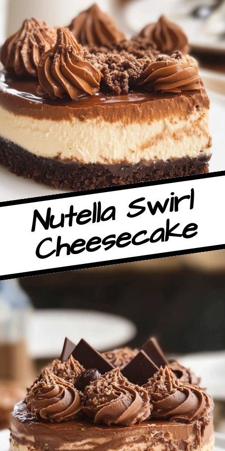 Celebrate World Nutella Day with this decadent Nutella Swirl Cheesecake. With a rich, creamy texture and delightful Nutella marbling, it's the perfect dessert for Nutella lovers looking to indulge on special occasions or a weekend treat. Easy homemade delight! No Bake Biscoff Nutella Cheesecake, Nutella Swirl Cheesecake, Cheesecake Recipes Nutella, Millionaire Cheesecake Recipe, Hazelnut Cheesecake Recipes, New Year’s Eve Cheesecake, Christmas Day Desserts Ideas, Nutella Dessert Recipe, Nutella Cake Recipes