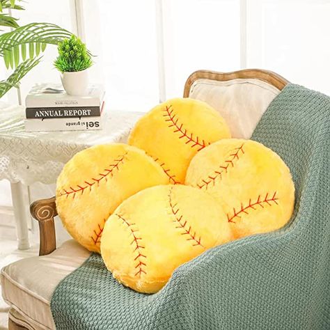 4 Pcs Softball Pillow Sports Pillow Fluffy Stuffed Softball Plush Toy Throw Pillow Sport Theme Cushion Stuffed Pillow Softball Plush Toys Gift for Bedroom Decoration Kids Boy Child, 14 x 14 Inch Softball Room Decor, Softball Room, Fluffy Sofa, Basketball Room, Large Bean Bag Chairs, Fleece Pillow, Sport Theme, Big Pillows, Bedroom Decoration