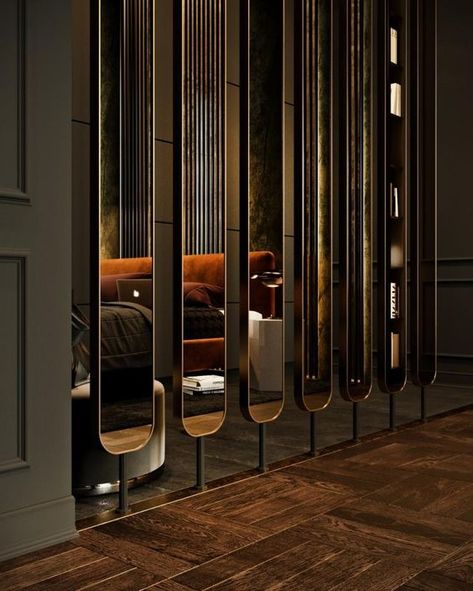 Temporary Room Dividers, Modern Room Divider, Mirror Room, Divider Design, Folding Room Dividers, Room Partition Designs, Lobby Design, Partition Design, Room Partition