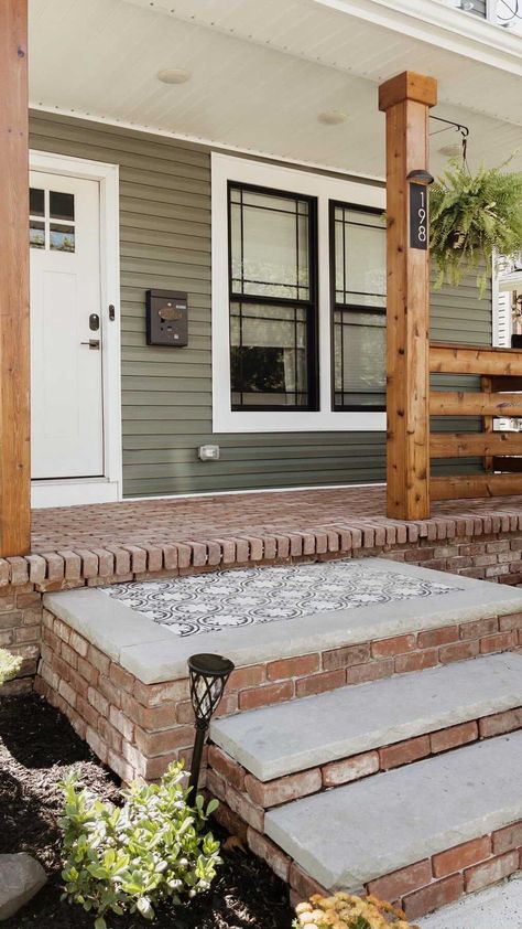 styleitprettyhome on Instagram: When you haven’t seen your dad for 2 years and he shows up to help with the porch project ♥️ Me and my dads thing is doing house projects.… Old Mill Brick, New Orleans Style Homes, Easy Home Renovations, Brick Porch, Porch Remodel, Bungalow Renovation, Craftsman Exterior, Brick Exterior House, Porch And Balcony