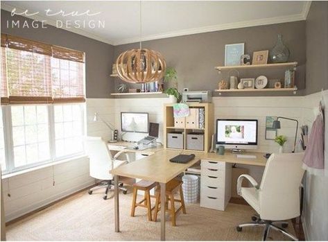 Feb 19, 2017 - Greetings all, TGIF! Today we rounded up another collection of inspiring spaces and projects spied around the blogosphere in our regular series, enjoy friends! This is the best family office ever with places for mom, dad, and kids to work together, tour the fabulous modern home office at B ... Home Office Design Layout, Desk For Two, Ikea Home Office, Office For Two, Office Layouts, Home Office Layouts, Home Office Layout, Bar In Casa, Guest Room Office