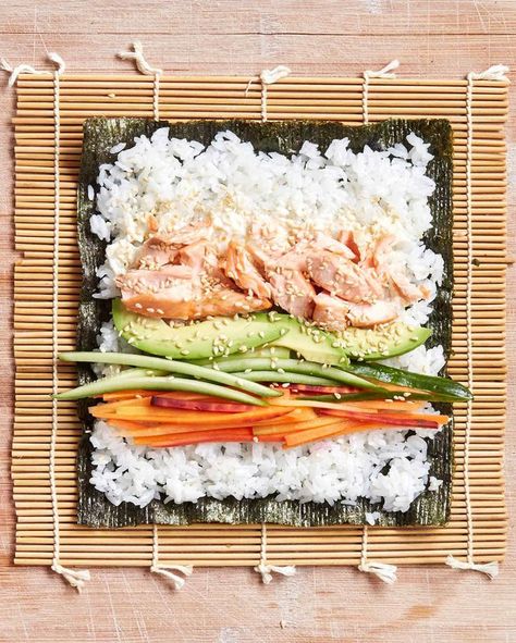 Baked Salmon Sushi Healthy Recipes | Martha Stewart Living � Learn how to roll your own sushi, and you�ll never be tempted by the grocery-store variety again! Baked Salmon Sushi, Cooked Sushi Rolls, Resep Sushi, Salmon Sushi Rolls, Sushi Recipe, Recipe Salmon, Easy Sushi, Japanese Desserts, Sushi At Home