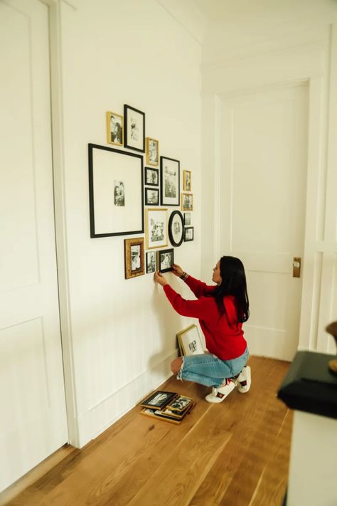 5 Tips for Hanging a Collected Family Photo Gallery Wall Ancestors Photos Wall, Family Gallery Wall Ideas Hallways, Gallery Wall Picture Ideas, Ancestor Picture Wall, Collected Family Photo Wall, Wedding Gallery Wall Ideas Living Room, Small Photo Collage Wall, Decorating With Family Pictures, Gallery Wall Ideas Family Photos