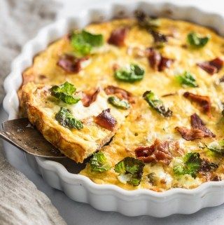 Brussel Sprout And Bacon, Bacon Crustless Quiche, Brussel Spouts, Brussel Sprouts Recipes Easy, Best Egg Recipes, Shaved Brussel Sprouts, Breakfast Quiche Recipes, Smoked Gouda Cheese, Bacon Quiche