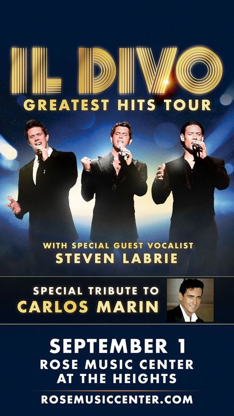 Il Divo Greatest Hits Tour LIVE in Dayton, OH at Rose Music Center on September 1. Tickets on sale now at Rose Music Center dot com. Fabric Outfits, Rose Music, Music Center, 1 Rose, Music Centers, Live Performance, August 31, September 1, Greatest Hits