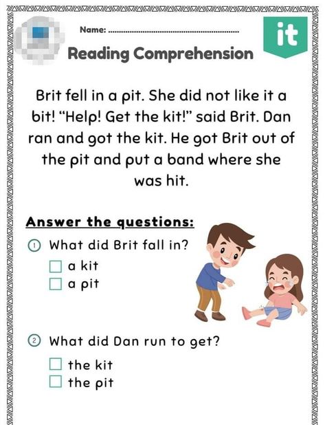 -it words family . reading comprehension . easy english reading practice. Answer the questions Family Reading Comprehension, Tongue Twisters For Kids, Word Family Reading, Words Family, Phonics Worksheets Free, Word Family Worksheets, Easy English, English Activities For Kids, Tongue Twisters