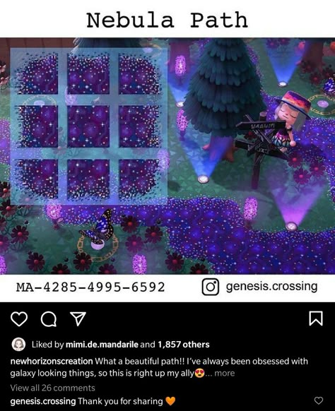 Animal Crossing Space Design, Celestial Path Acnh, Animal Crossing Astrology Design, Acnh Mystical Designs, Acnh Fantasy Path, Acnh Glowing Paths Designs, Animal Crossing Galaxy Paths, Galaxy Path Acnh, Acnh Space Path Codes